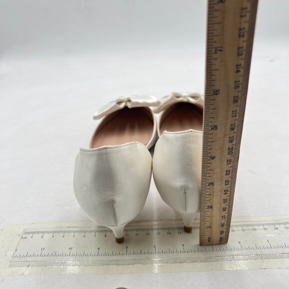 XYD Ivory D'Orsay Kitten Heel Bridal Bowknot Pumps Elegant Pointed Toe Shoes - Picture 5 of 8